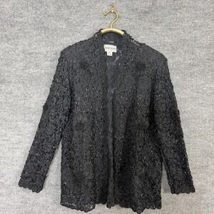 Vintage Silver Stream Cardigan Womens M Black Lace Floral Gothic Sheer Jacket